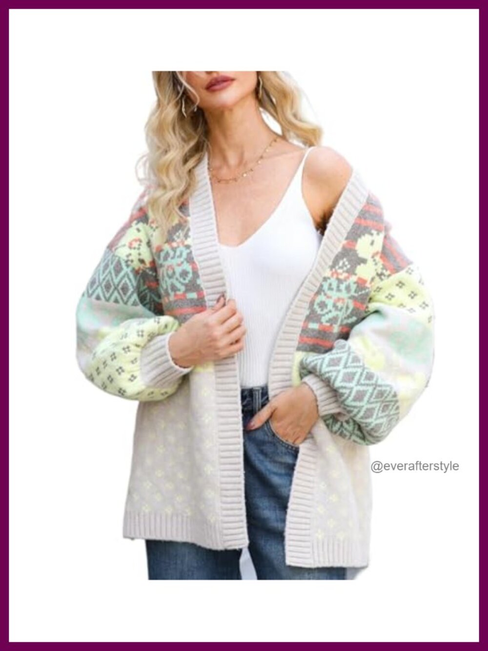 Printed Open Front Cardigan Sweater Long Sleeve Knit Fall Winter Outwear